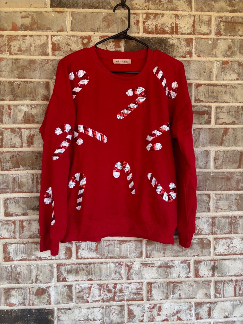 Philosophy Red Candy Cane Christmas Holiday Sweater